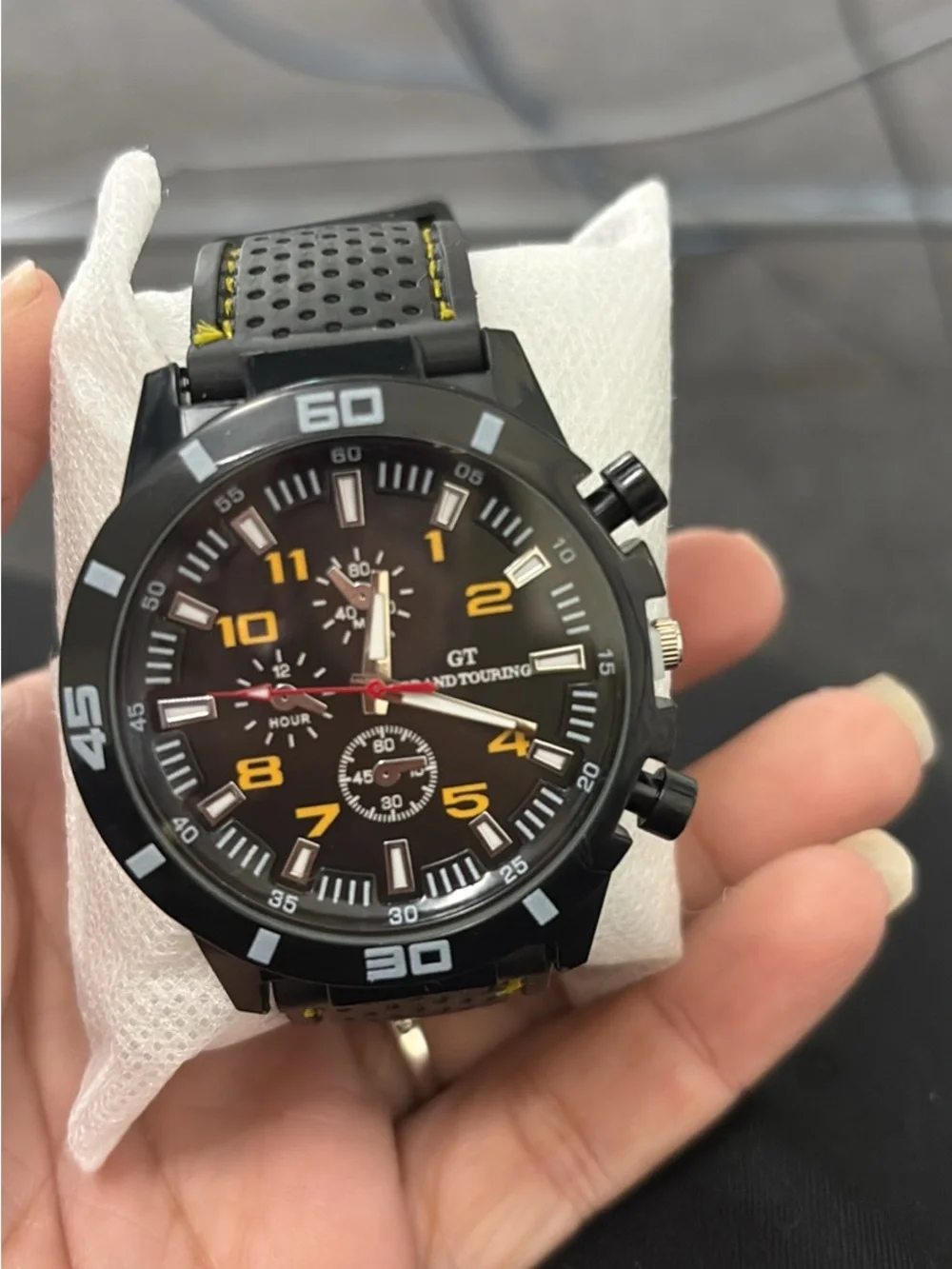 GT Grand Touring Black Sport Watch with Yellow Accents